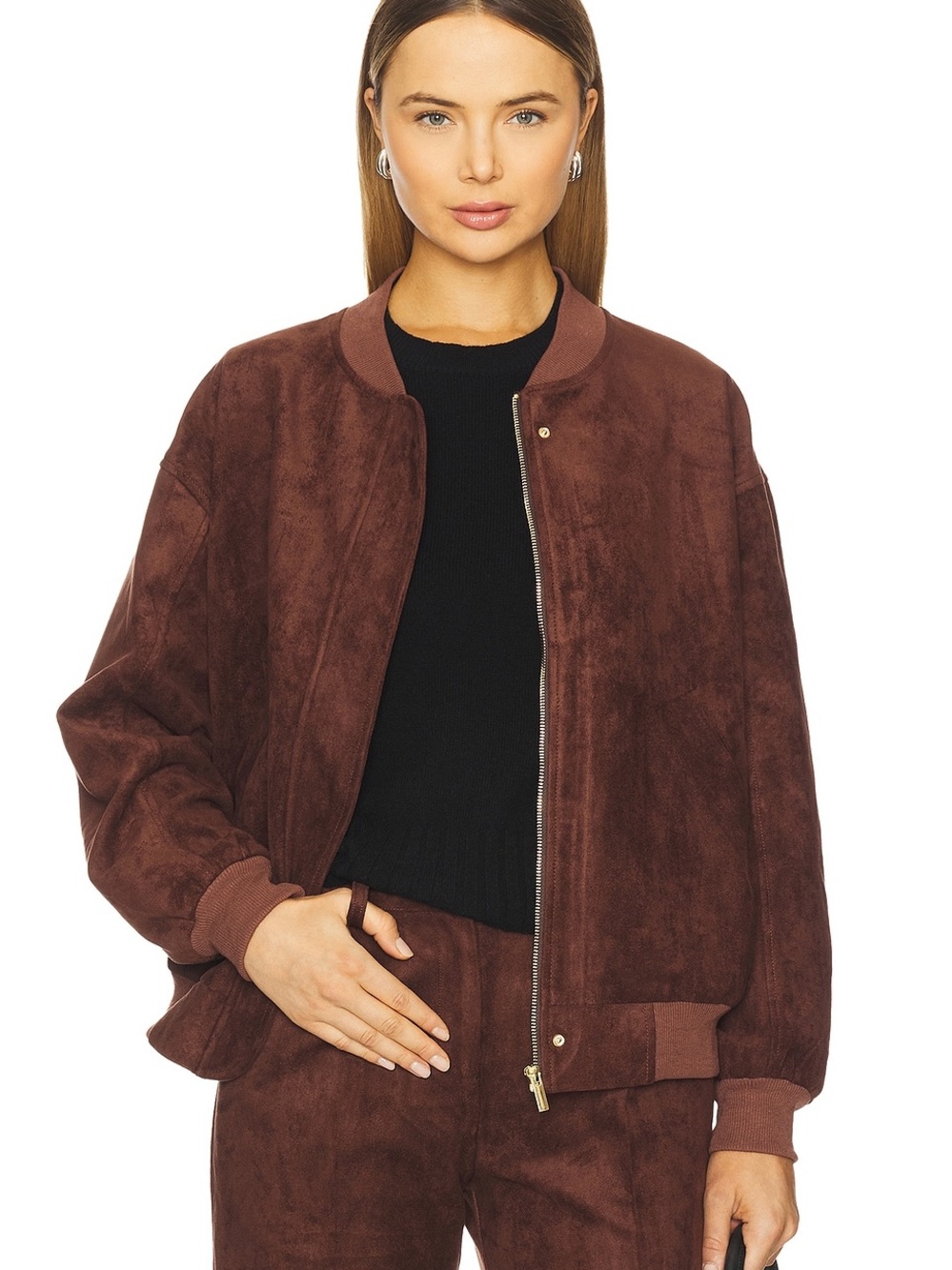 Amanda Uprichard Chocolate Brown Suede Bomber Jacket